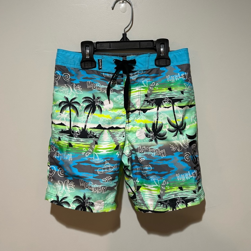 Hurley Kids Tropical Print Swim Trunks - Blue and Green